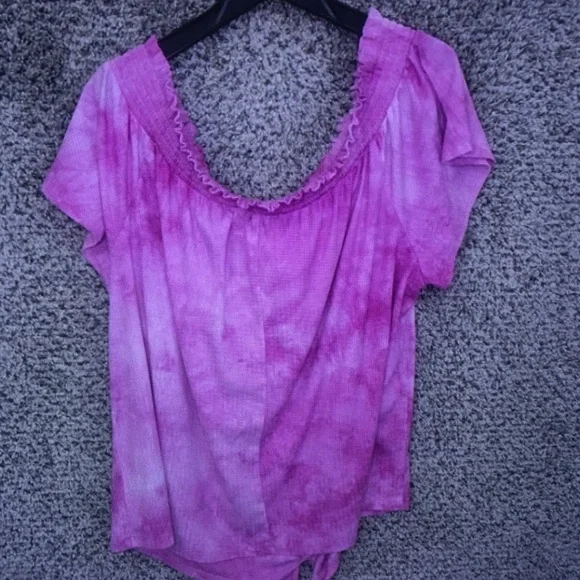Pink Tie-Dye Off-Shoulder Women's Top - Picture 7 of 7